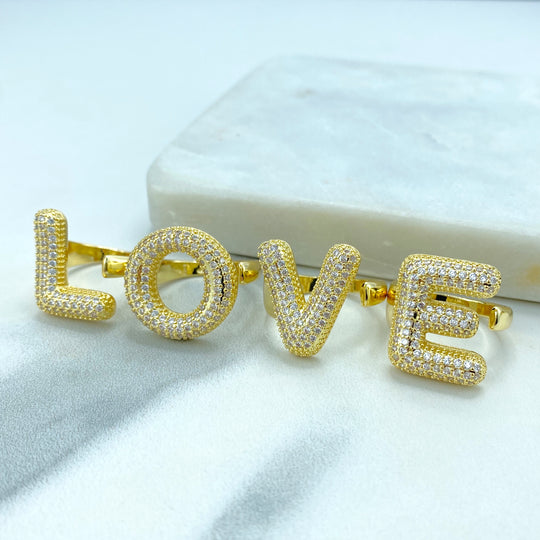 14k Gold Plated Chunky Ballon Letter Ring, Initial Ring for Women, CZ Initial Rings, Adjustable Puffy Initial Ring