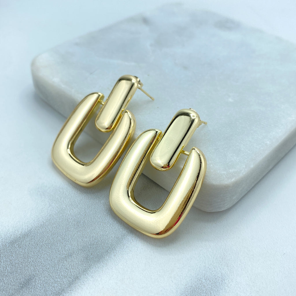 18k Gold Filled Door Knocker Drop Earrings, Geometric Square Shaped Drop Dangle Earrings with Push Back