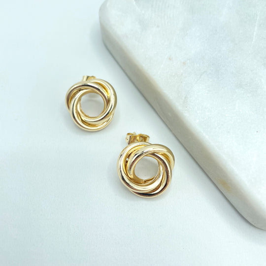 18k Gold Filled Twisted Spring Chain Stud Earrings,  Twist "Roses" Hoop Earrings