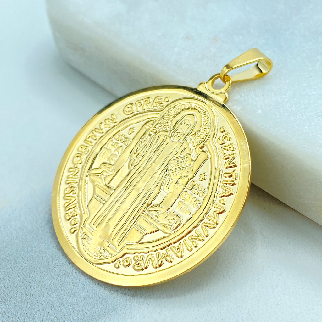 18k Gold Filled Two Tone San Benito Coin, 2 Sided Round Pendant Charms