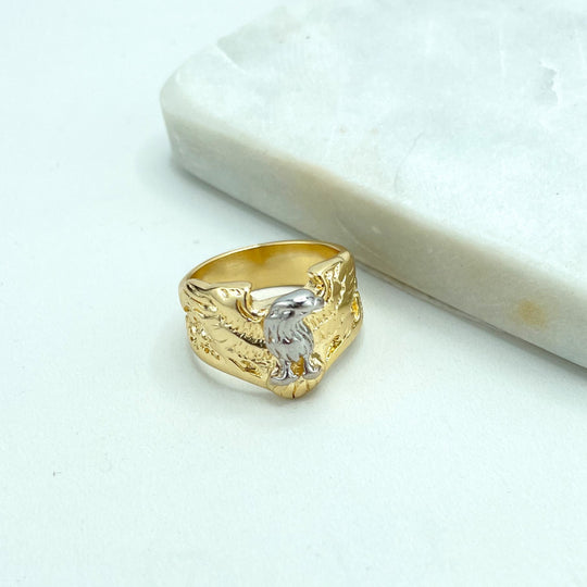 18k Gold Filled Two Tone Eagle Signet Style Men's Ring, American Eagle Ring