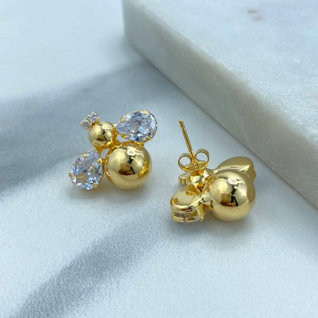 18K Gold Filled Bee Necklace and Bee Stud Earrings Set, featuring Clear Cubic Zirconia, Mariner Link Chain