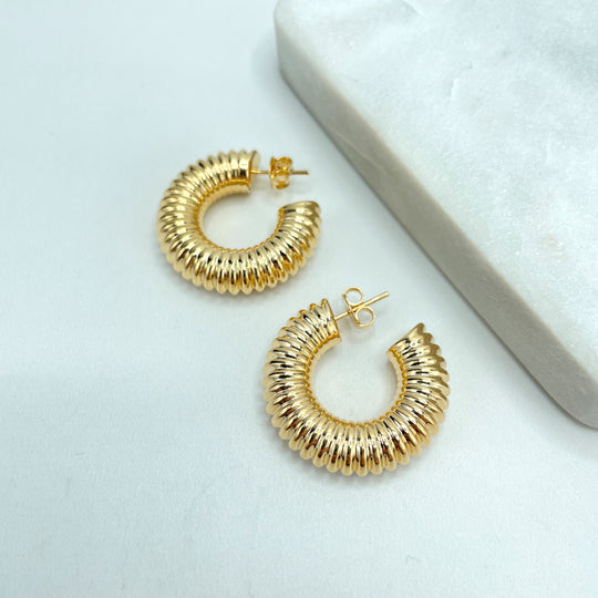 18k Gold Filled 29mm Twisted Spiral Gold Hoop Earrings Push Back