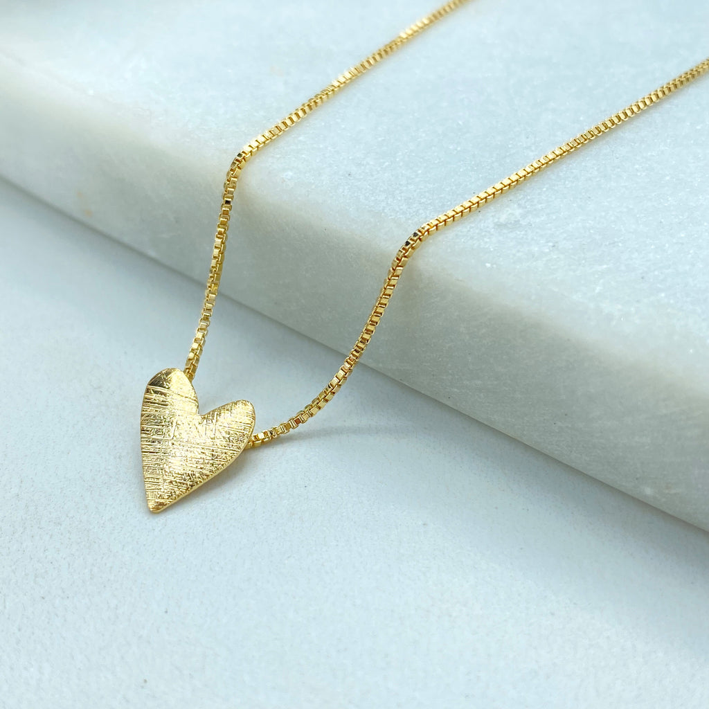 18k Gold Filled V Heart Necklace or Earrings, Textured V Heart Charm Necklace, Textured Heart Stud Earrings