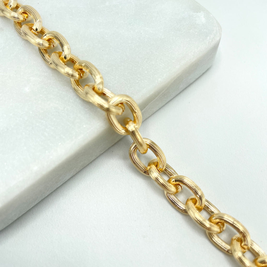 18k Gold Filled Fancy 9mm Texturized Curb Link Chain Bracelet with Extender, Curb Link