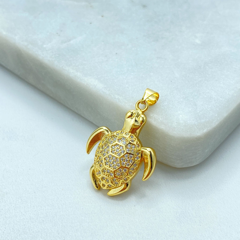 18k Gold Filled Turtle Pendant, CZ Pave Sea Turtle Charm, Dainty Ocean Jewelry, Gift for Her, CZ Sea Turtle Charm