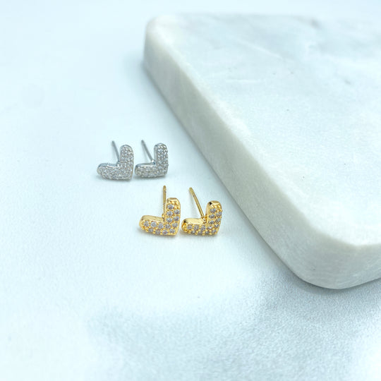 18k Gold Filled or Silver Filled Petite Heart Shape Stud Earrings featuring Micro CZ