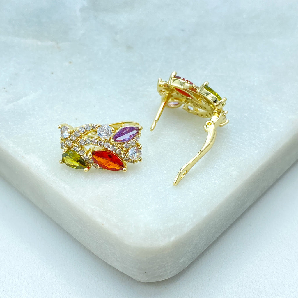 18k Gold Filled Earrings, Multicolor CZ Huggie Hoops, Rainbow Gemstone Huggie Earrings, Timeless Earrings, Gift for Her