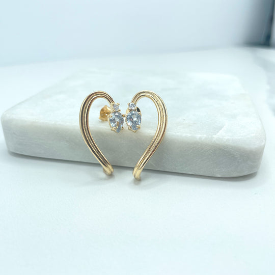 18k Gold Filled Cuff Shape Earrings, Cubic Zirconia Detail C Shape Stud Earrings