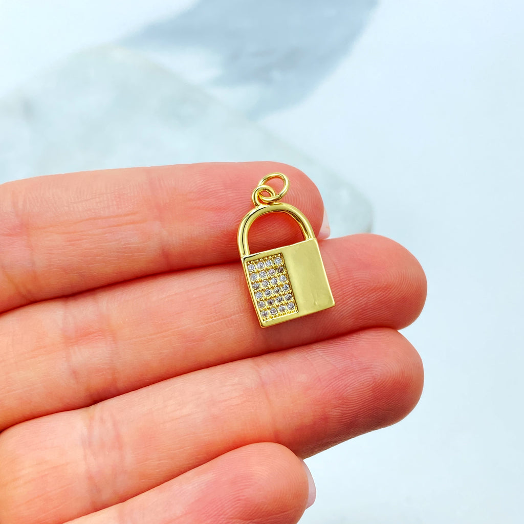 18k Gold Filled Lock Charm, CZ Pave Padlock Pendant, Dainty Love Jewelry, Protection Charm, Bulk Order