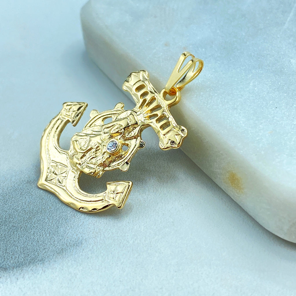 18k Gold Filled Anchor Mariner Saint St Barbara Medal Pendant, Nautical Charm with Saint Barbara, Santa Barbara Pendant