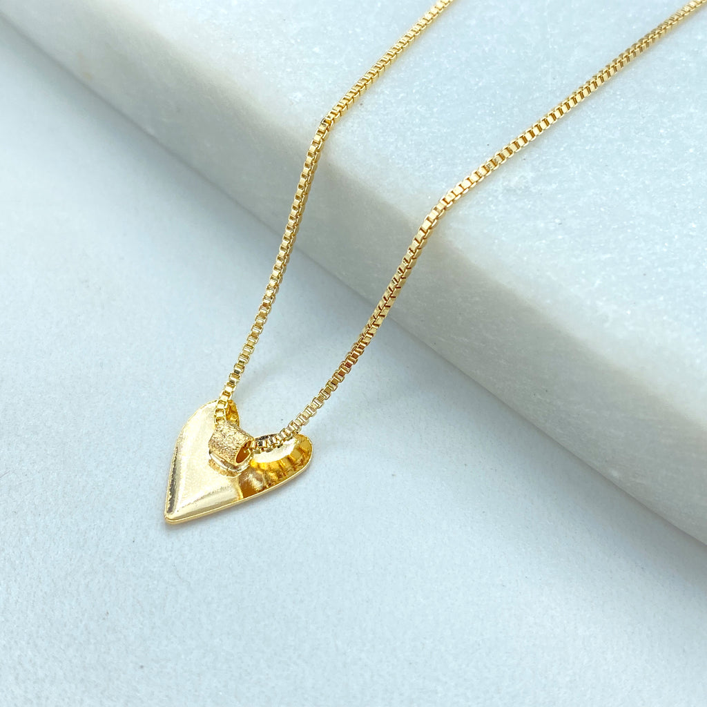 18k Gold Filled V Heart Necklace or Earrings, Textured V Heart Charm Necklace, Textured Heart Stud Earrings