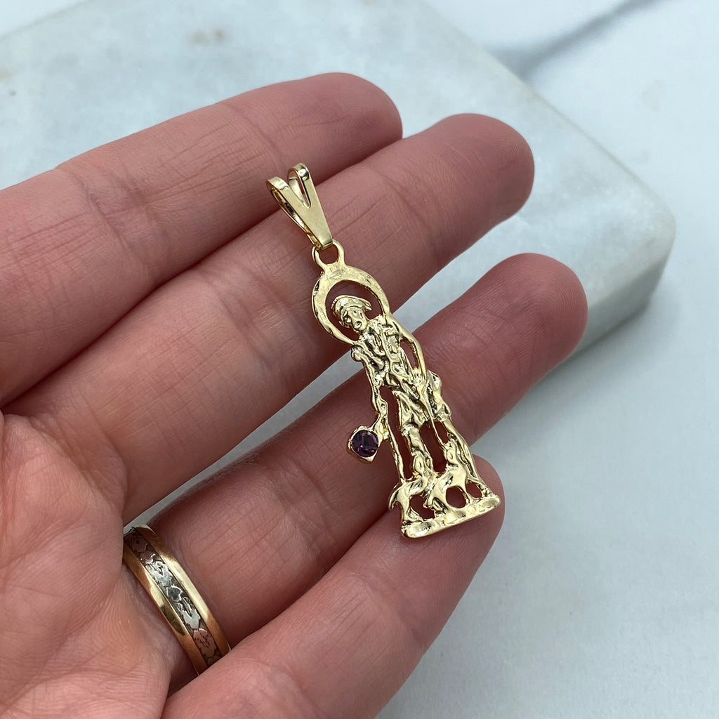 18k Gold Filled San Lazaro, Saint Lazarus, Pendant Charms, San Lazaro with Cubic Zirconia Pendant