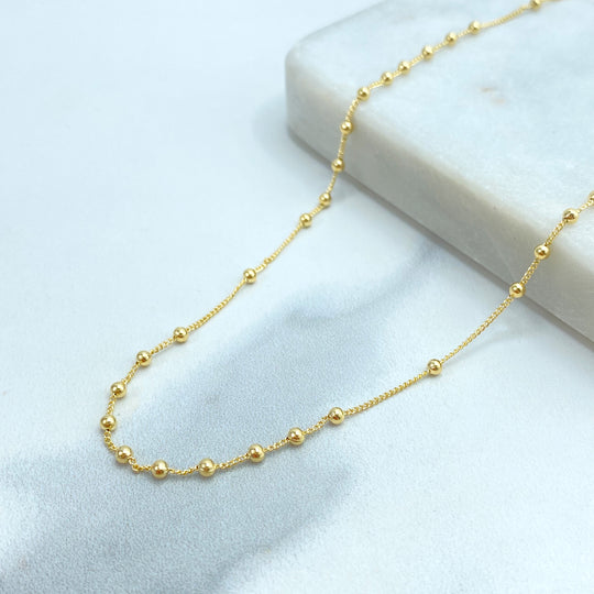 18k Gold Filled 1mm Beads Satellite Chain Necklace, Satellite Chain for DIY Jewelry, 16 Inches, 18 Inches or 20 Inches