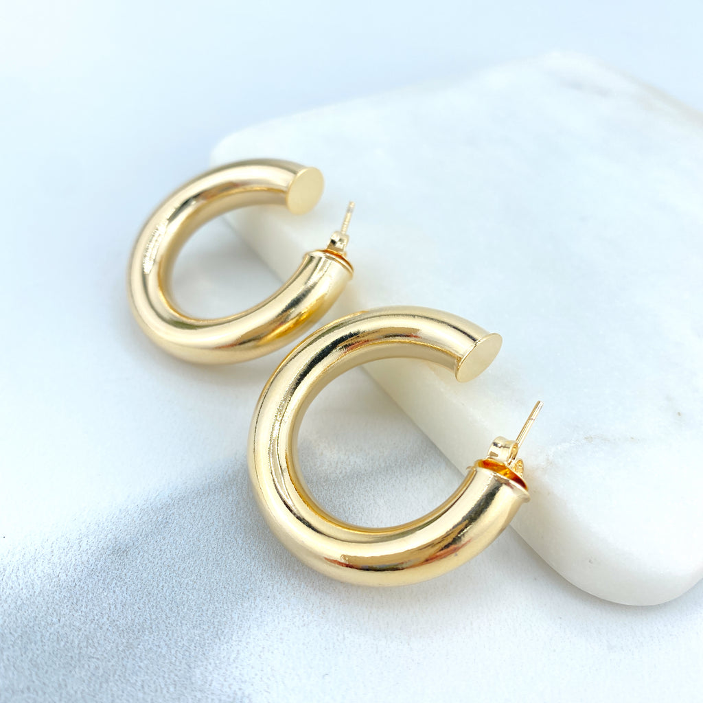 18k Gold Filled 7mm Thickness Donut Tubular Open Hoops Earrings 35mm C-Hoops