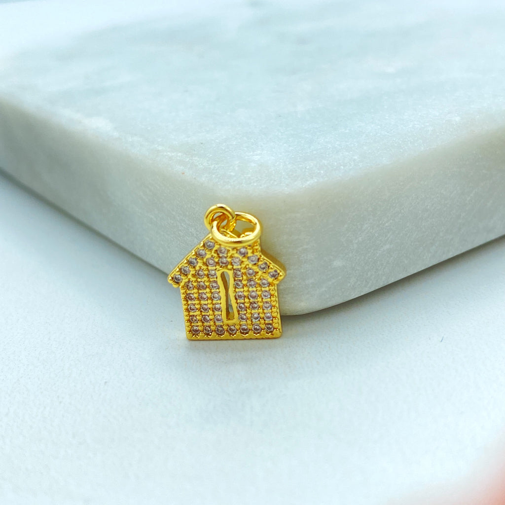 18k Gold Filled House Charm, CZ Pave Petite Pendant with Keyhole Design, Dainty Symbolic Jewelry, CZ House Charm