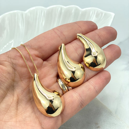 18k Gold Filled Teardrop Shape Light and Hollow Stud Earrings, Cuff Bracelet or Necklace