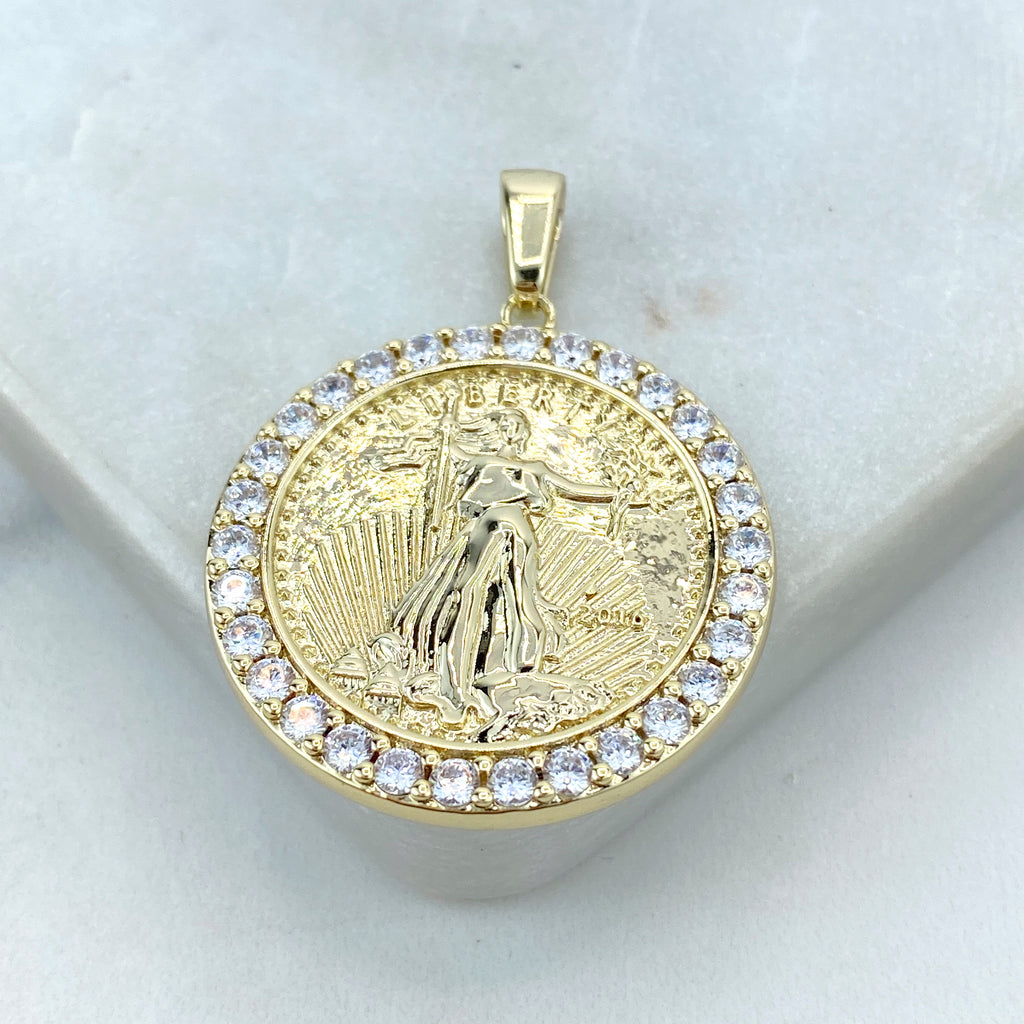 18k Gold Filled Lady Liberty Coin Pendant