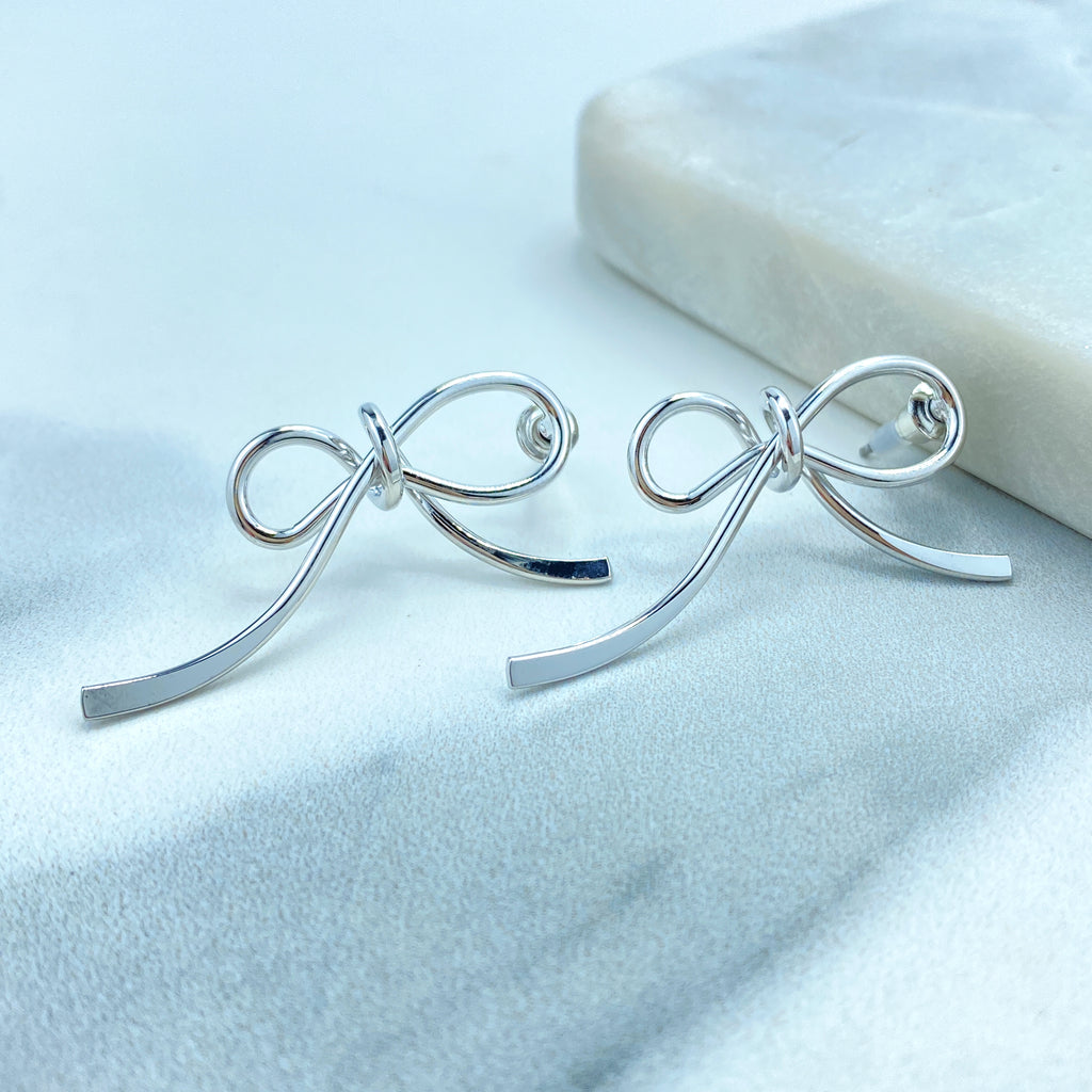 Silver Filled Bow Ribbon Knot Stud Earrings