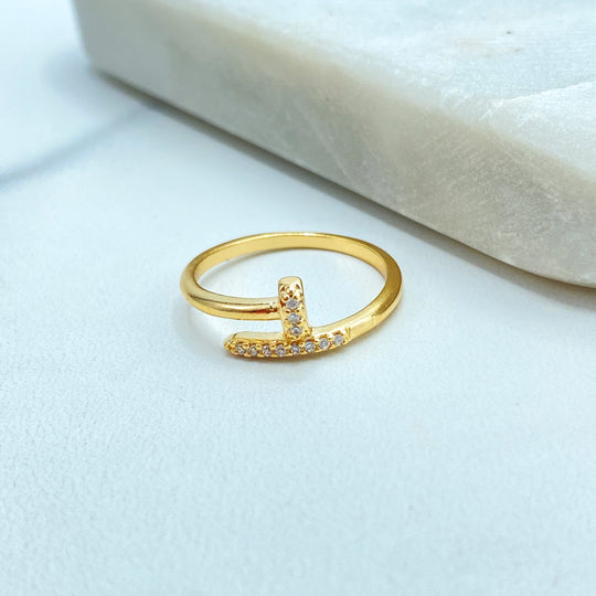 18k Gold Filled Spiral Round Ring featuring Micro Cubic Zirconia, T Shape Spiral Ring