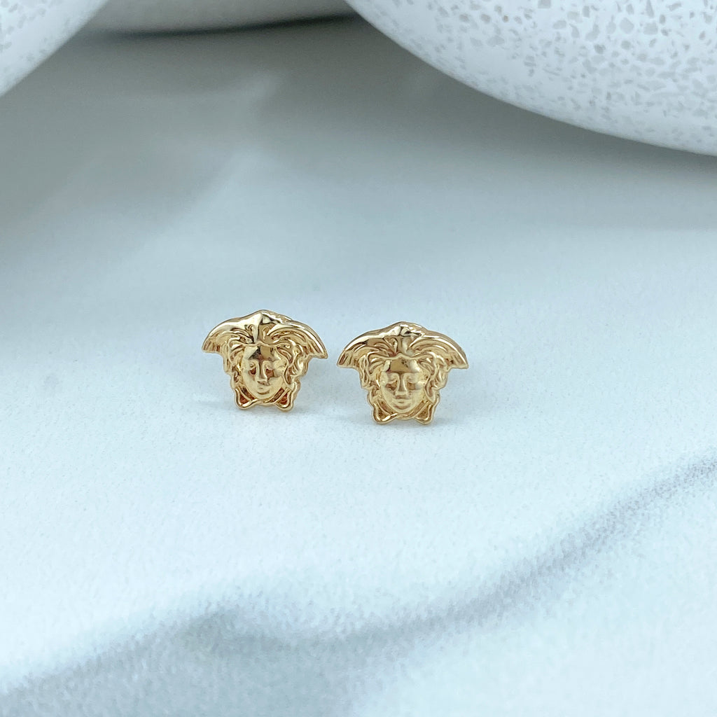 14k Solid Gold Woman Face Shape Stud Earrings, 14k Solid Gold Medusa Head Stud