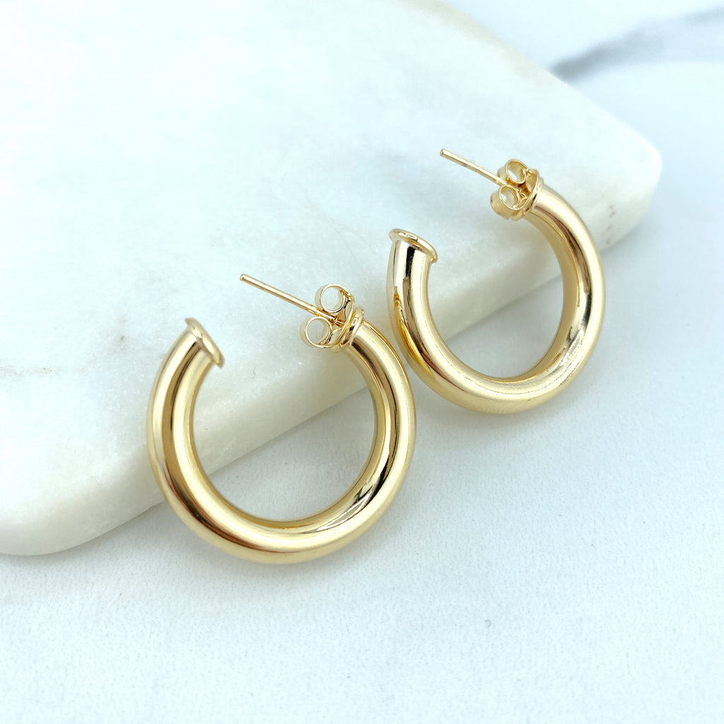 18k Gold Filled 5mm Thickness Donut Tubular Open Hoop Earrings 30mm C-Hoops