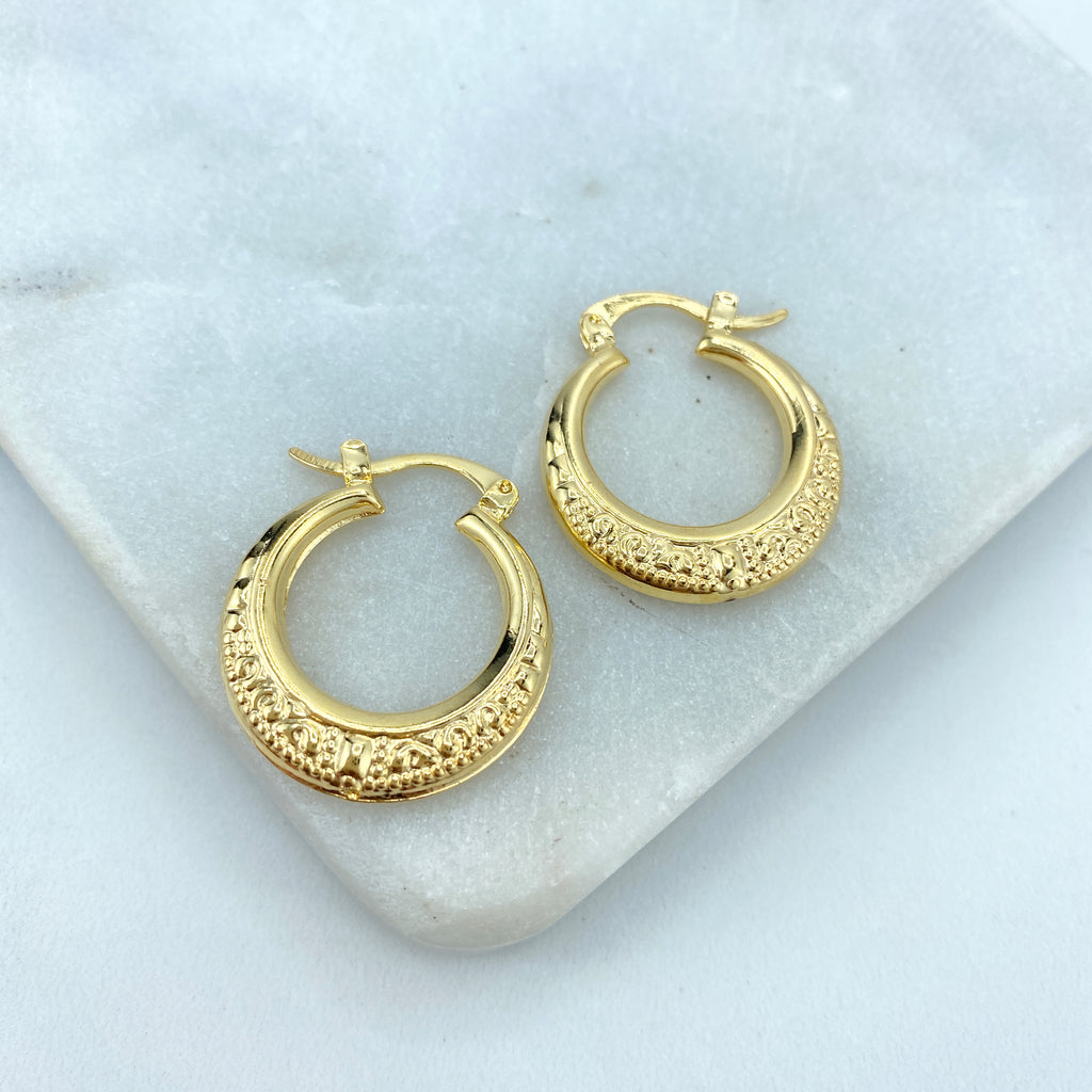 18k Gold Filled 24 Inches Texturized Hoop Huggie Earrings