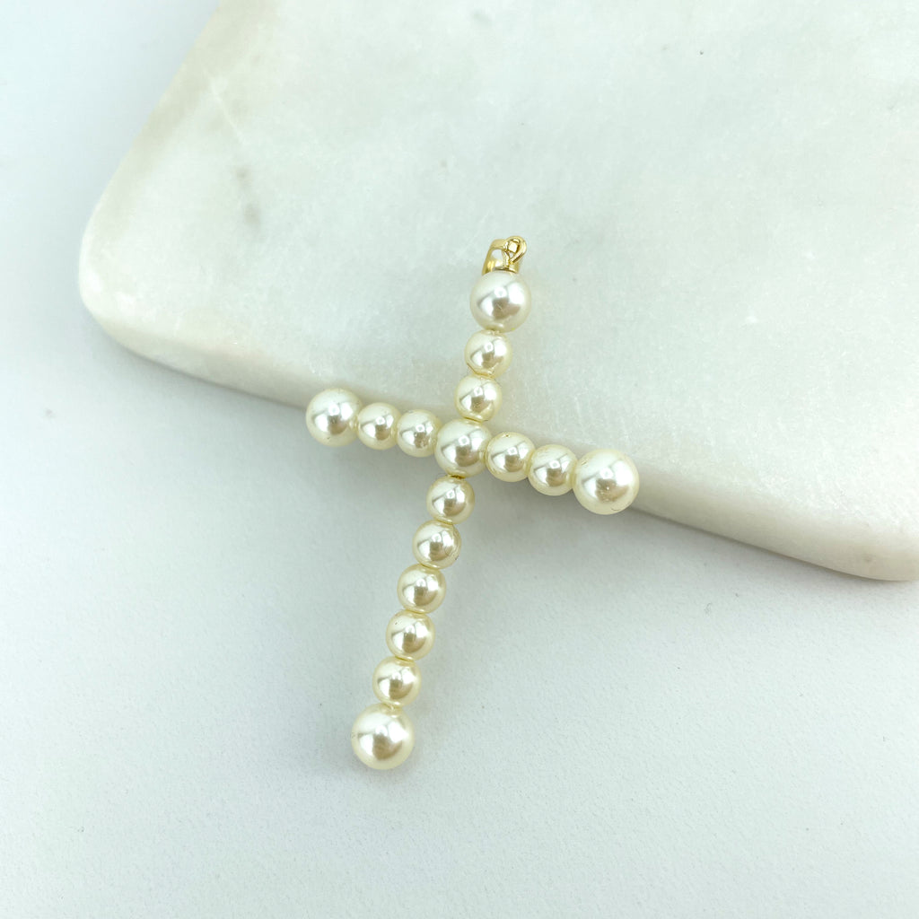 18k Gold Filled Simulated Pearls Cross Religious Pendant