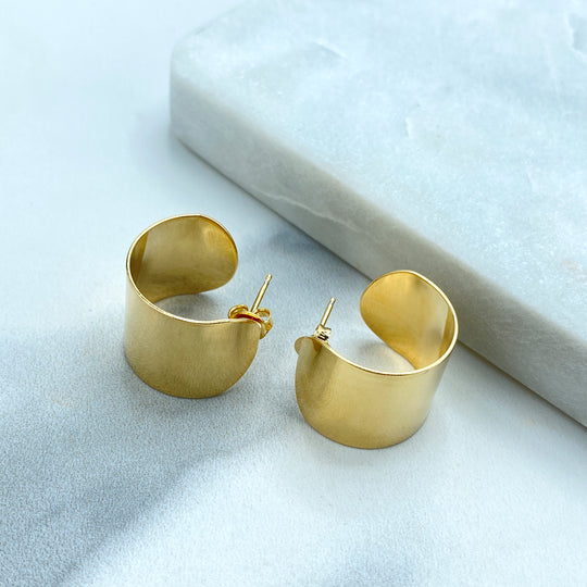 18k Gold Filled Modern Flat C-Hoop, Gold Chunky Hoop, Crescent Earring