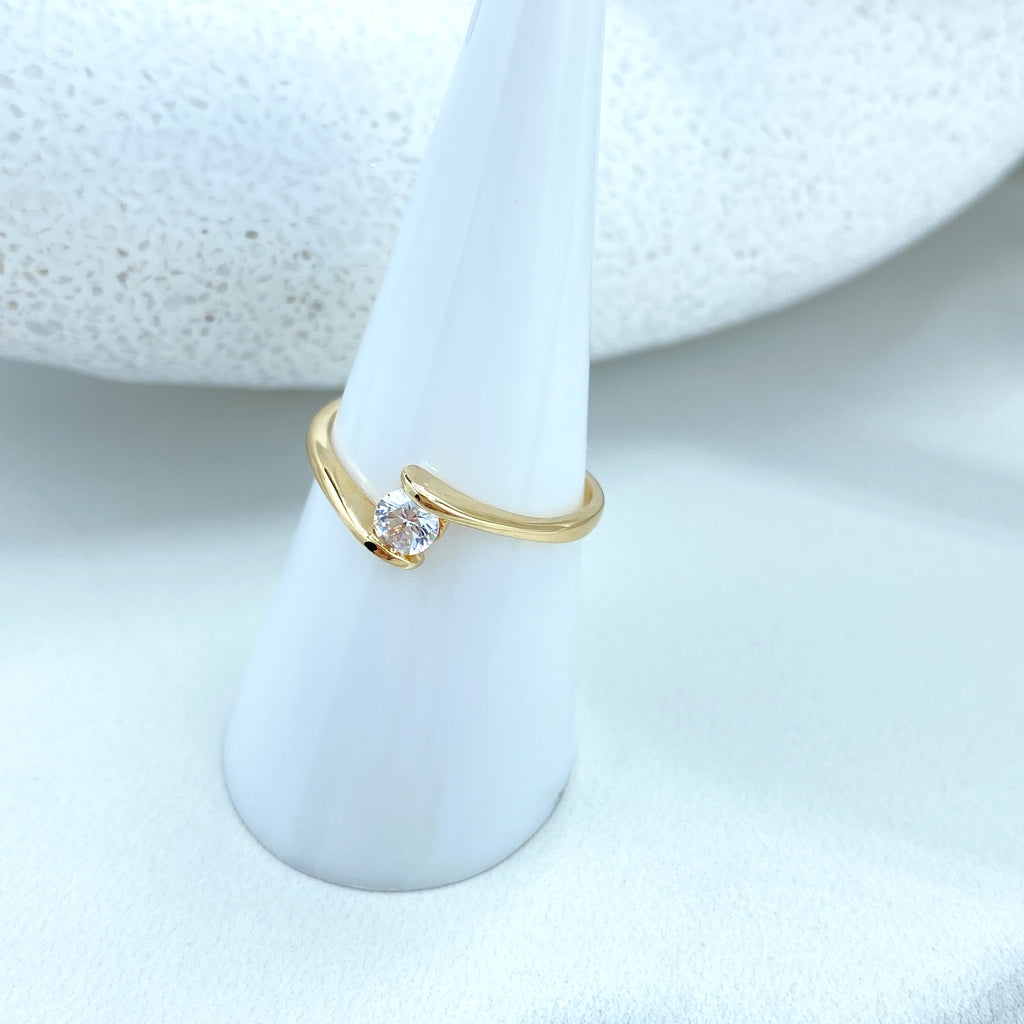 14k Solid Gold Minimalist Ring, 14k Solid Gold Zircon Ring (Stamped Inside)