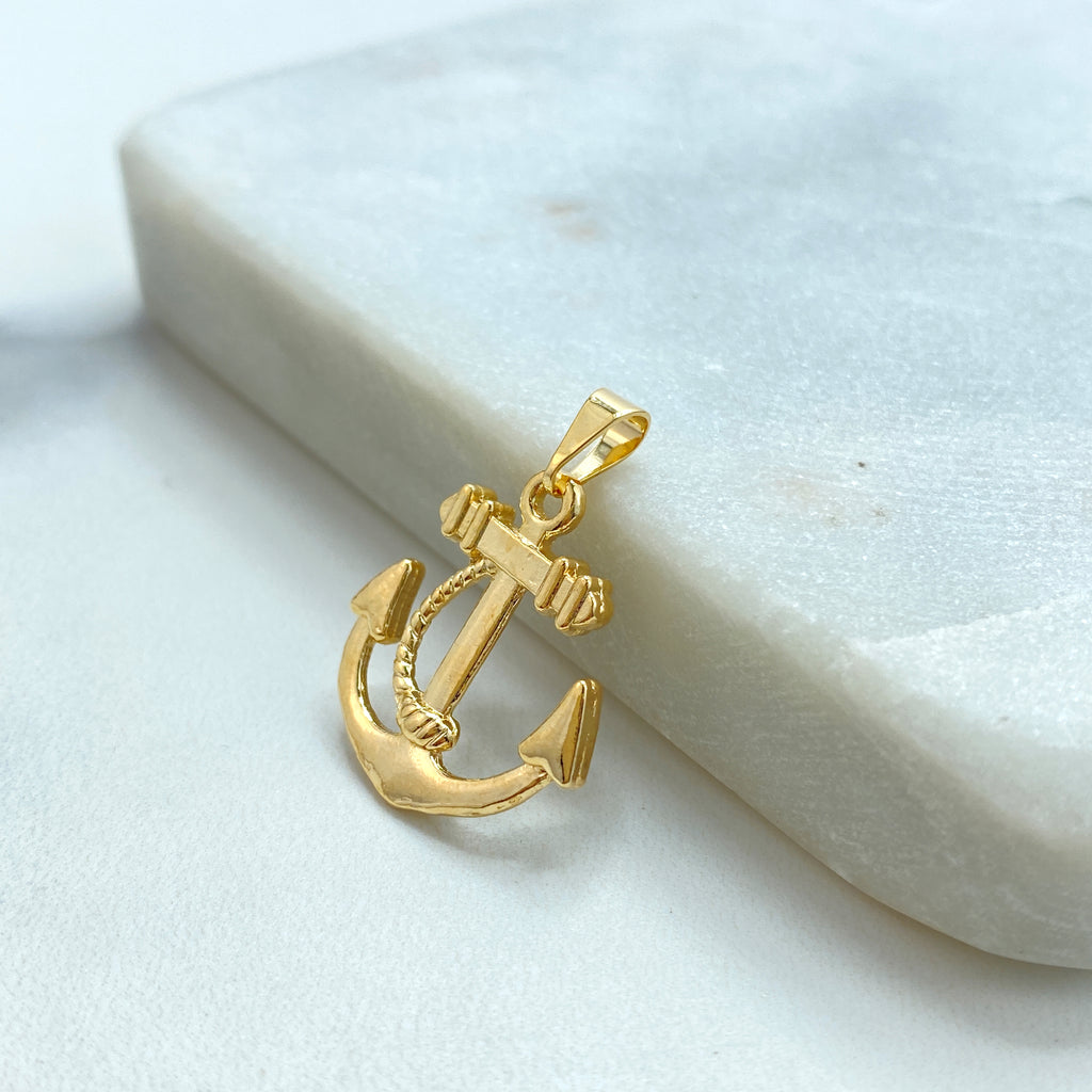 18K Gold Filled Nautical Anchor with Rope Petite Charm, Maritime Ocean Inspiration Pendant