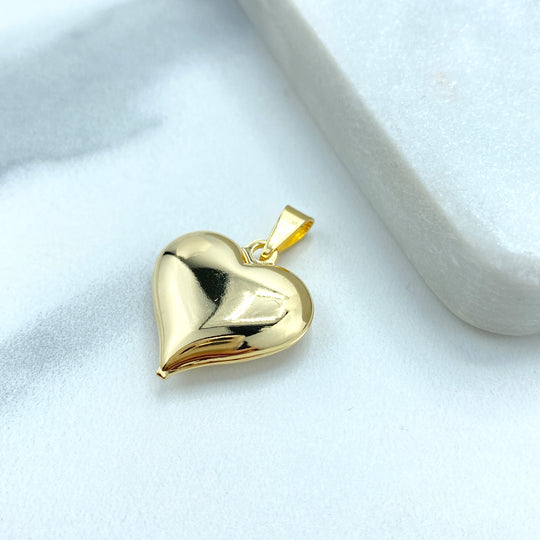 18k Gold Filled Puffed Puf 3D 22mm Heart Charm Pendant, Romantic Jewelry