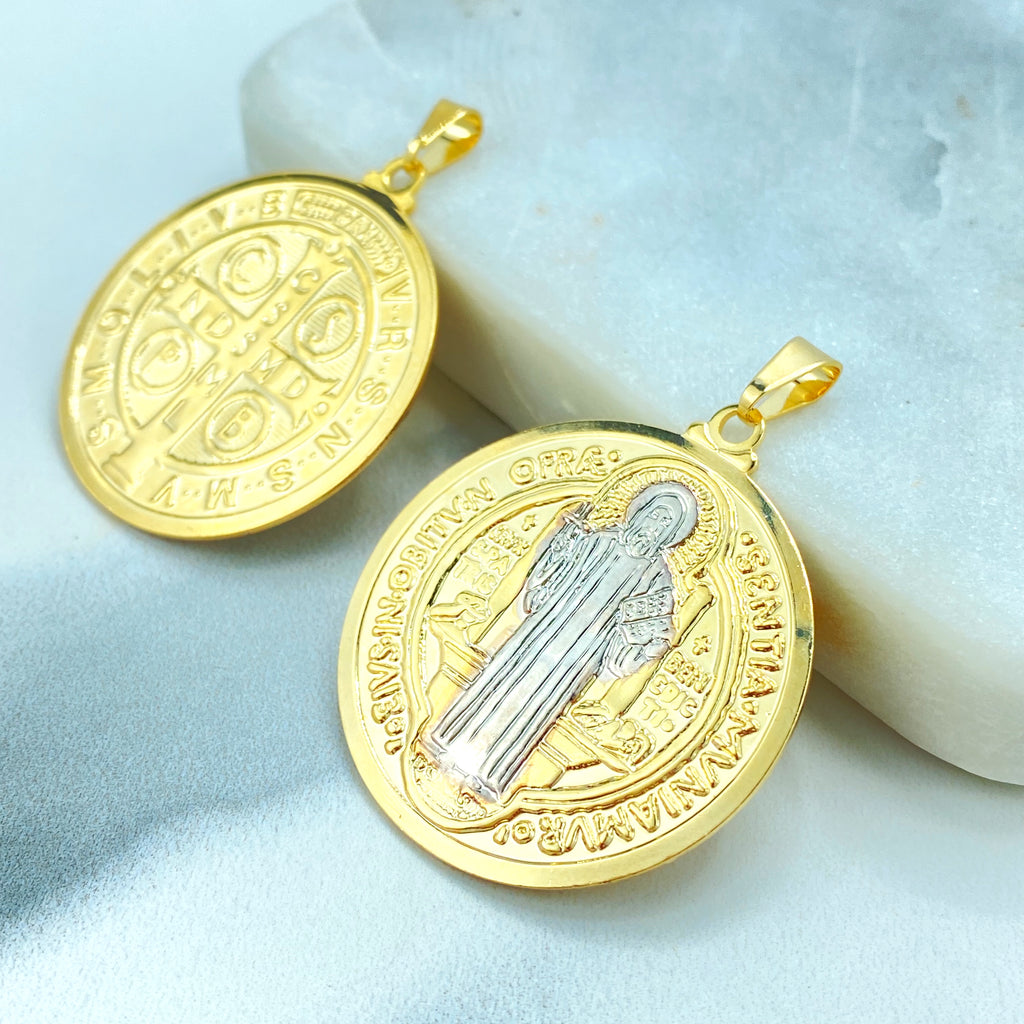 18k Gold Filled Two Tone San Benito Coin, 2 Sided Round Pendant Charms