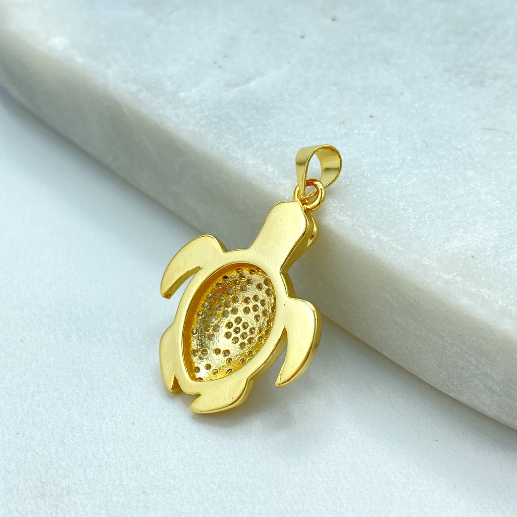 18k Gold Filled Turtle Pendant, CZ Pave Sea Turtle Charm, Dainty Ocean Jewelry, Gift for Her, CZ Sea Turtle Charm