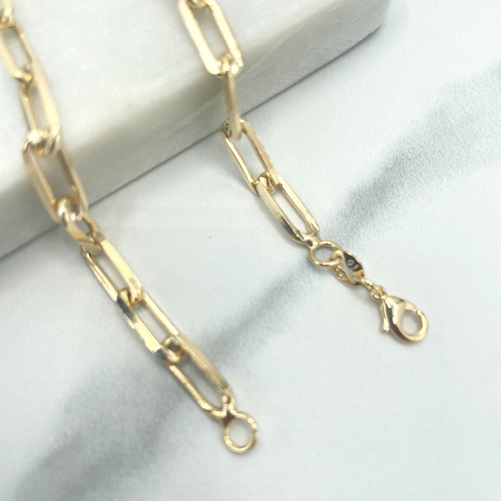 18k Gold Filled 5mm Paperclip Linked Chain Bracelet OR Anklet