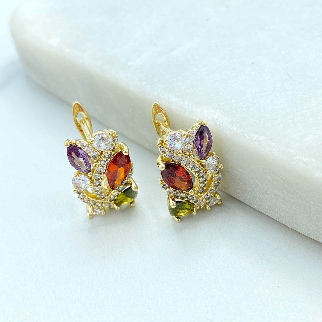 18k Gold Filled Earrings, Multicolor CZ Huggie Hoops, Rainbow Gemstone Huggie Earrings, Timeless Earrings, Gift for Her