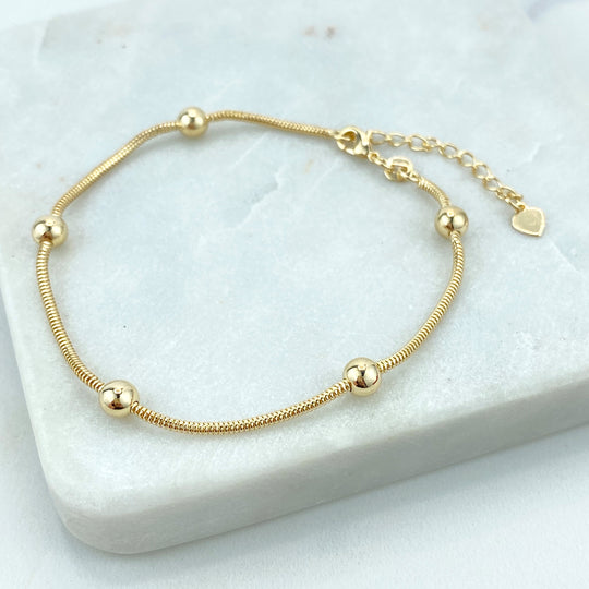 18k Gold Filled Wholesale Dainty Chain Bracelet, Satellite Chain with Fox Tail Chain Bracelet, with Extender