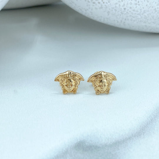 14k Solid Gold Woman Face Shape Stud Earrings, 14k Solid Gold Medusa Head Stud
