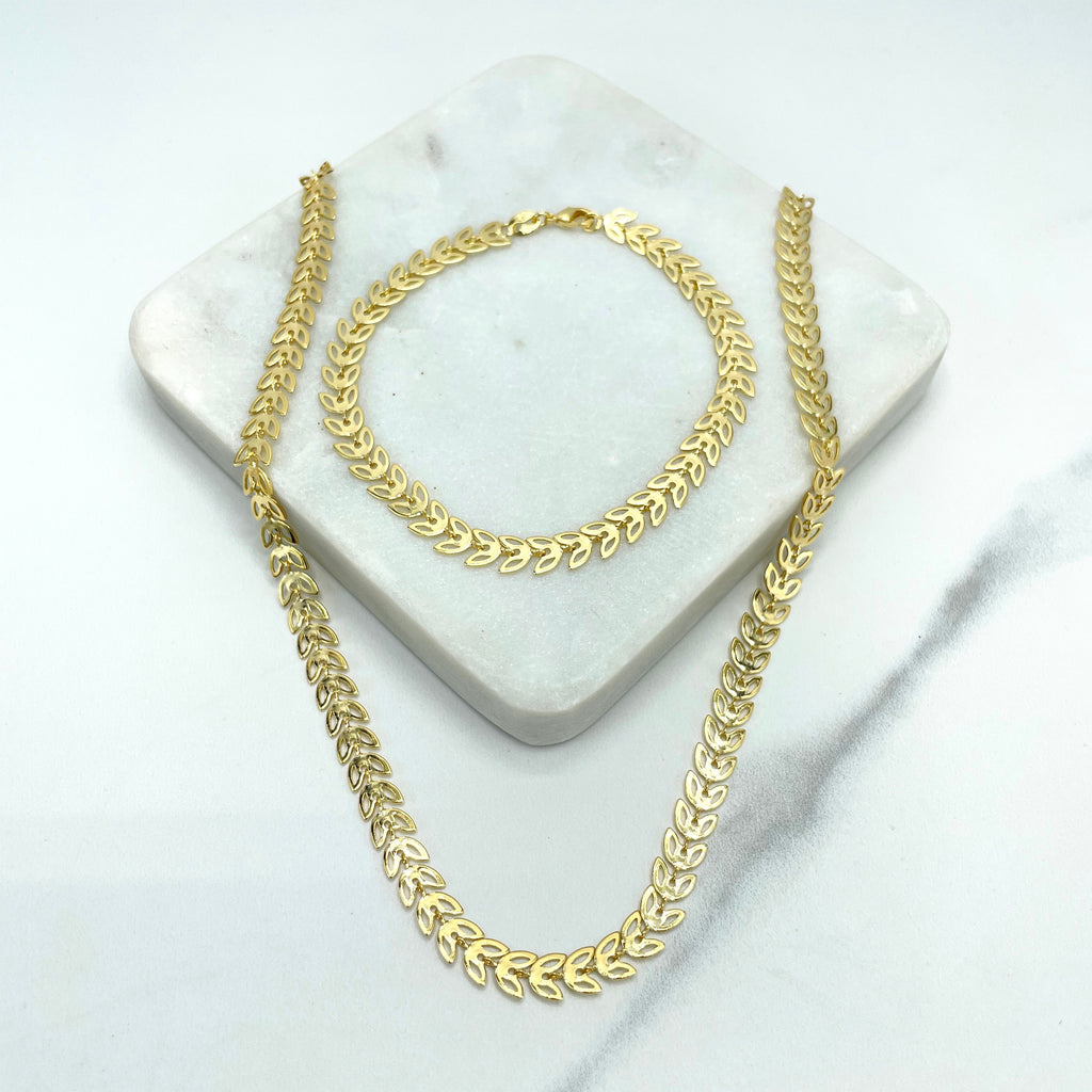 18k Gold Filled Cutout Leaf Design Linked Chain or Bracelet, Gold Leaf Designed Chain Set