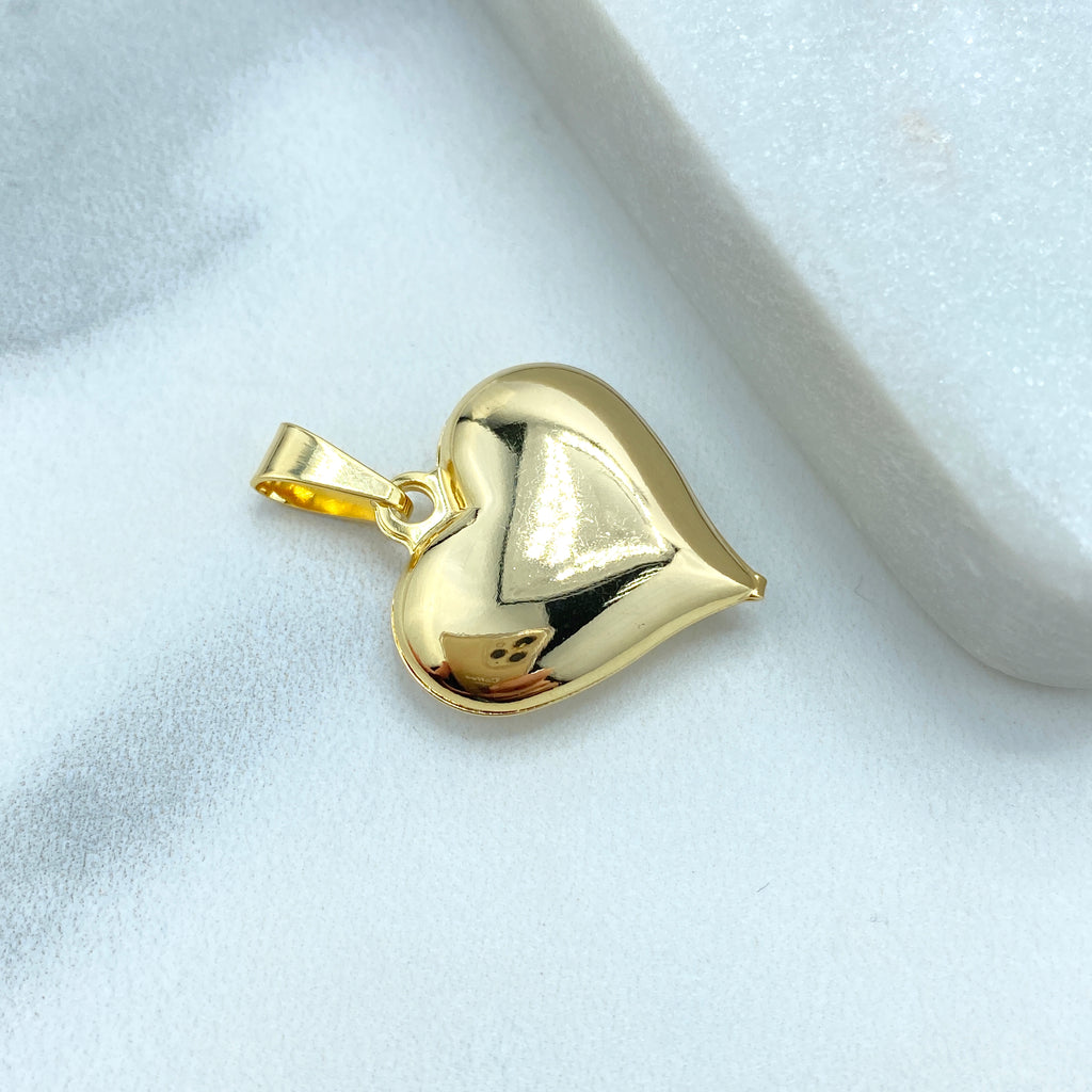 18k Gold Filled Puffed Puf 3D 22mm Heart Charm Pendant, Romantic Jewelry