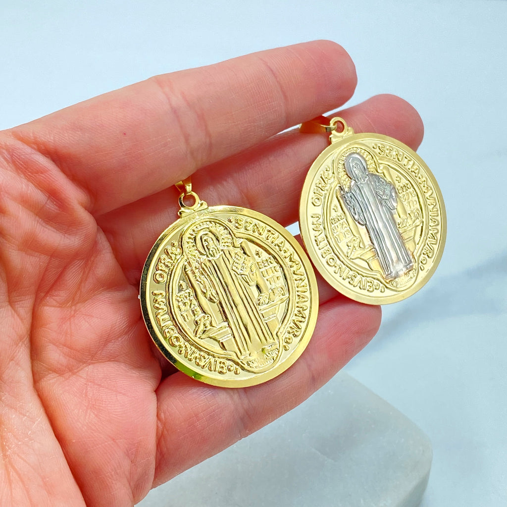 18k Gold Filled Two Tone San Benito Coin, 2 Sided Round Pendant Charms