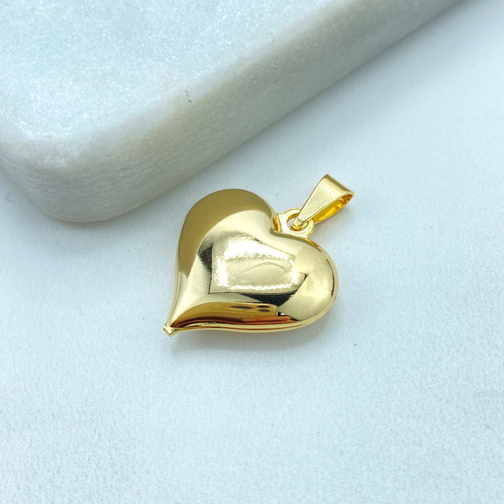 18k Gold Filled Puffed Puf 3D 22mm Heart Charm Pendant, Romantic Jewelry