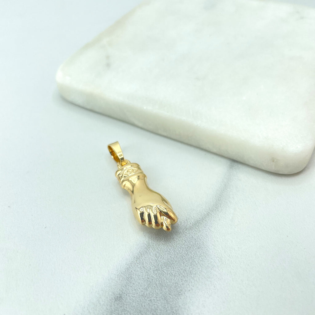 18k Gold Filled Good Luck Pendant,Texturized Two Tone or Gold Figa Hand Lucky Protective