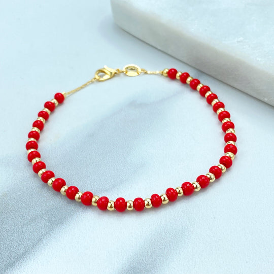 18k Gold Filled Red Coral and Gold Beads Bracelet, Red Coral Chakra Energy Bracelet, Yoga Bracelet, Red Coral Health Energy Bracelet
