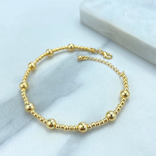 18k Gold Filled Ball Beaded Bracelet, with Extender, Beaded Bangle Bracelet, Satellite Chain Style Bracelet