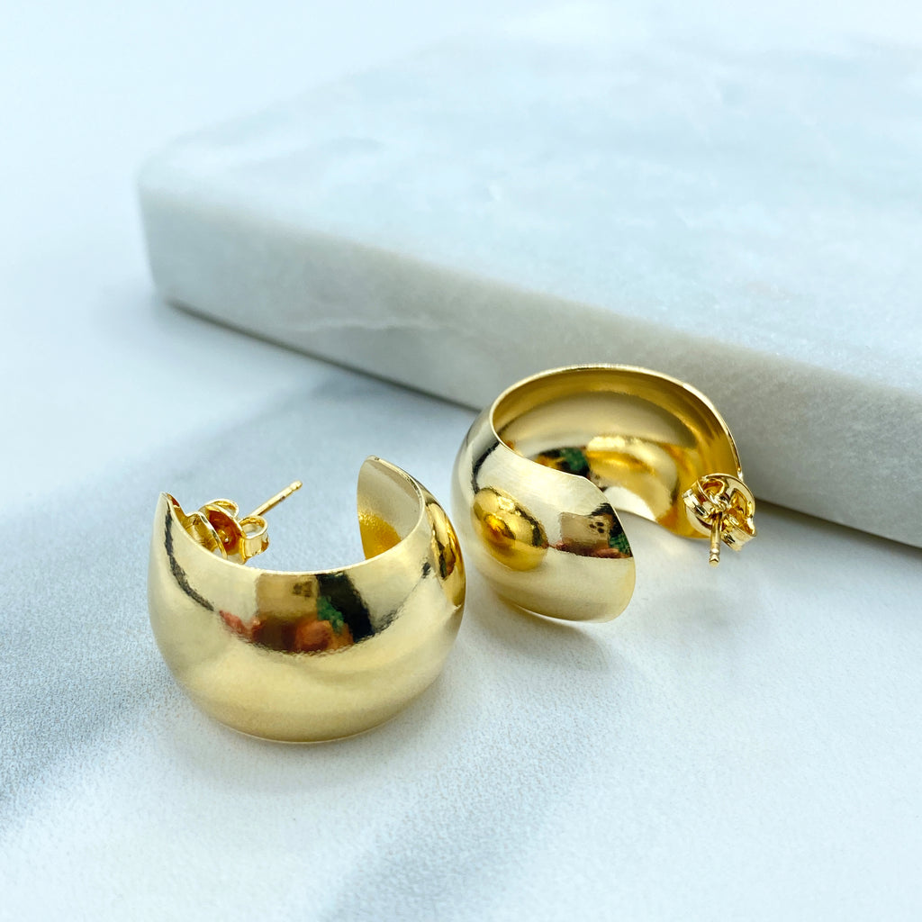 18k Gold Filled Modern C-Hoop, Gold Chunky Hoop, Crescent Earring