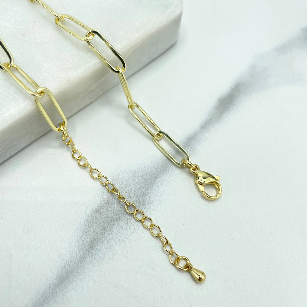 18k Gold Filled 5mm Paperclip Chain Bracelet, Enamel & Multicolor Micro CZ Evil Eye Charm