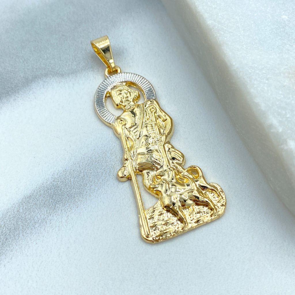 18K Gold Filled Two Tone Saint Lazarus Pendant Charm, Patron Pendant Lazarus, San Lazaro, Saint Lazarus Pendant Charms