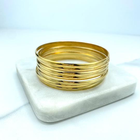 Stainless Steel Glossy Thin Round Bangle Bracelet Set in S M L, Stackable Bangles Bracelet, Bangle Bracelet Set of 7