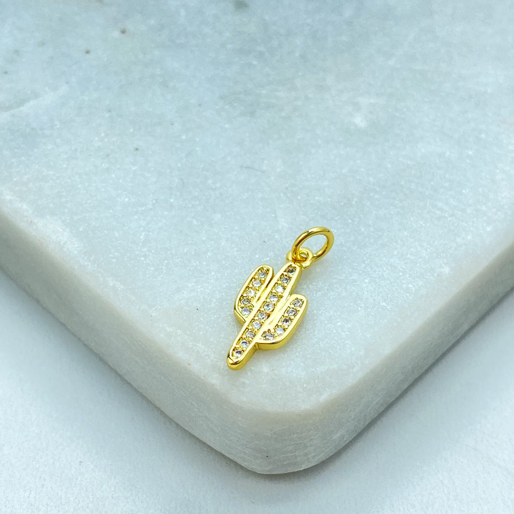 18k Gold Filled Cactus Charm, Small Cactus CZ Pendant, Dainty Minimalist Charm, Gift for Her, Bulk Order